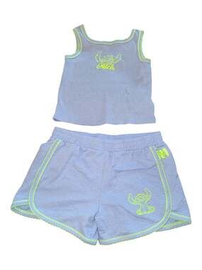 Disney Stitch Girls Embroidered Ribbed Tank Top and Shorts 2-Piece Set